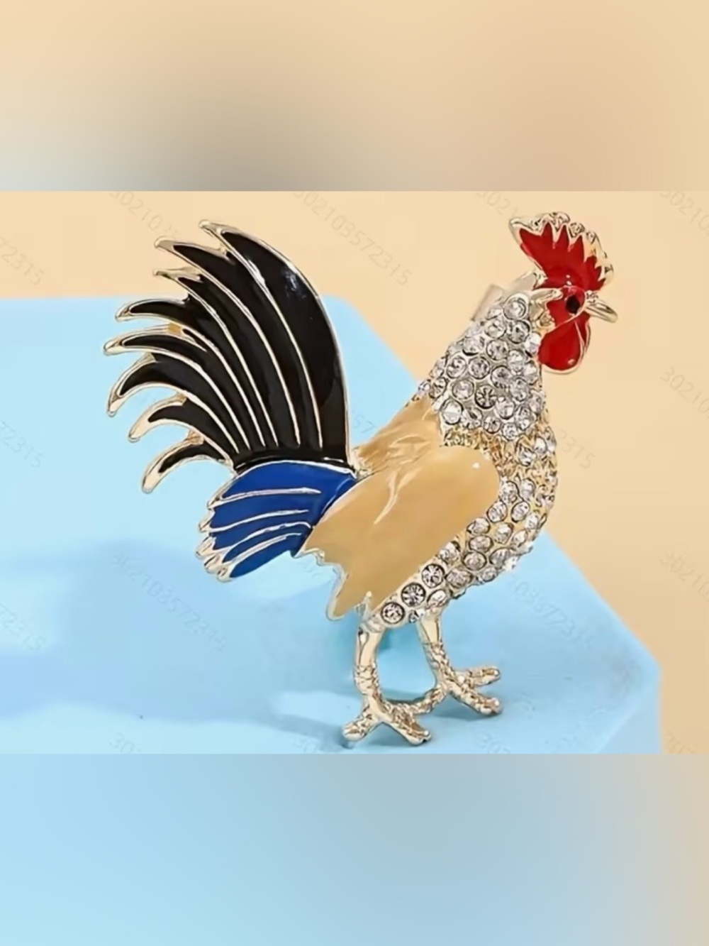 Rhinestone Rooster Brooch with Enamel Accents - Picture 4 of 6